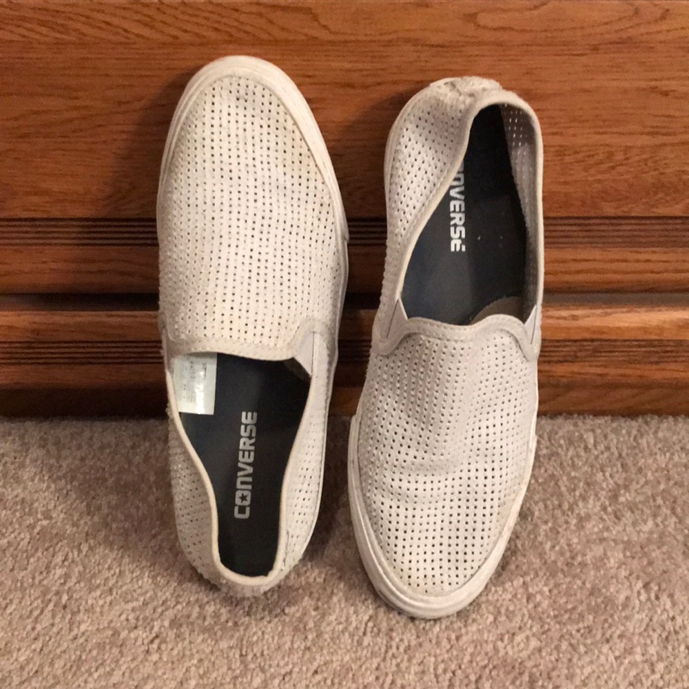 Grey Converse slip on sneakers